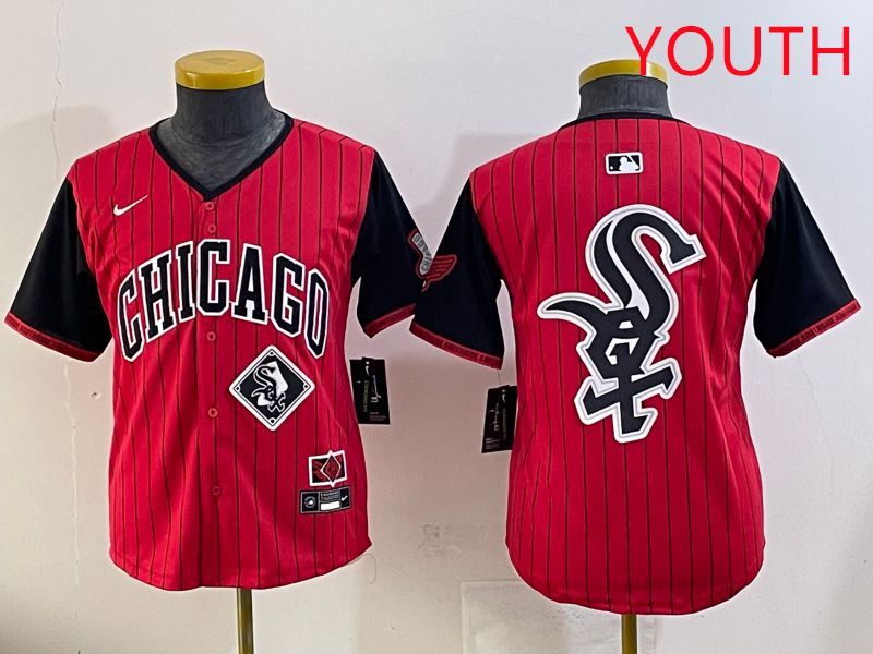 Youth Chicago White Sox Blank Red Stripe Joint Name Nike 2025 MLB Jersey style 28->youth mlb jersey->Youth Jersey